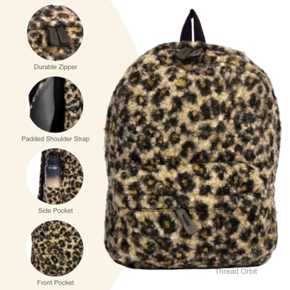 Fuzzy Cheetah Backpack Daypack Adjustable Strap L… - image 7